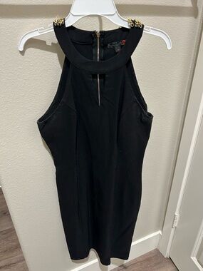 G by Guess Black Midi Dress with Gold Chain Accents